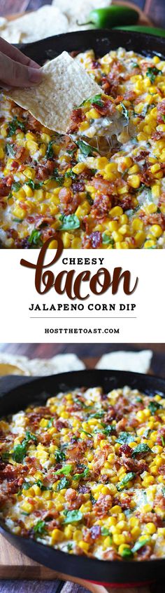 the cheesy bacon jalapeno corn dip is ready to be eaten