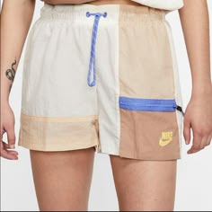 Nwt Size Xl Nike Shorts. It Has 2 Front Pockets, 1 Back Pocket, 1 Zip Pocket And Is Mesh Lined. Outside Material Has The Parachute/Swishy Feel. Color Is Multicolored Including Tan, Cream/Off-White, Periwinkle. Style Is Loose Fit. Rare!!! Upcycled Sportswear, Veil Icon, Lounge Clothes, Celana Fashion, Biker Shorts Outfit, Art Outfit, Women's Sportswear, Closet Goals, Shorts Nike