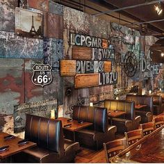 an empty restaurant with wooden tables and chairs