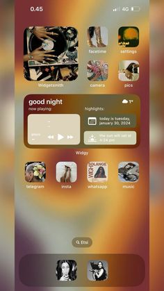 an iphone screen with the music player and other icons on it's back side