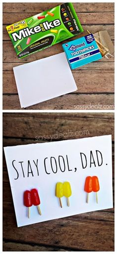 some candy pops are sitting on top of a sign that says stay cool, dad