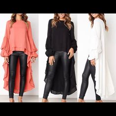 Dramatic High-Low Top Preorders Cm & Dm Wrap Shirt, Irregular Hem, Chiffon Shirt, Solid Tops, Print Chiffon, Long Blouse, Casual Pullover, Chiffon Tops, Long Tops