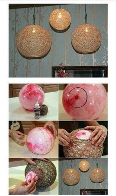 the process of making a vase with pink paint on it and then hanging from hooks