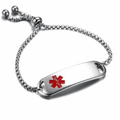 High Quality Adjustable Medical Alert ID Bracelet For Women With Free EngravingWe can engrave front and back side of the bracelet with 3 lines up to 20 characters per lineProduct Info:Material: Stainless SteelSize Width :13mm Size Length : Adjustable 6" to 8" inches Comes With Free Medical Alert Identification Card100% Satisfaction Guaranteed316L is the highest grade of stainless steel used in the jewelry market. It is so good at resisting fade, rust, and corrosion, that it is used in architectu Engraved Promise Rings, Jewelry Market, Band Ideas, Forever Gifts, Thoughtful Gifts For Her, Medical Bracelet, Jewellery Marketing, Free Medical, Medical Alert