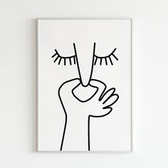 a black and white drawing of a hand with eyelashes