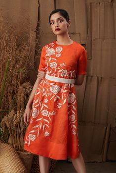 Shriya Som | Multicolor Floral Lehenga Set | INDIASPOPUP.COM Ikat Pants, Taffeta Top, Gold Embroidered Dress, Ruffled Gown, Embroidered Dresses, Floral Lehenga, Orange Fits, Black Print Dress, Silk Ikat