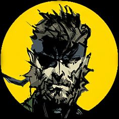 an image of a man in front of a yellow background with the words metal gear on it