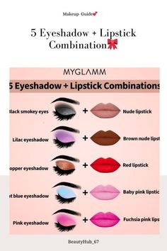 Eyeshadow And Lipstick Combination, Lipstick Combinations, Face Makeup Guide, Eye Shadow Ideas, Eyeshadow Guide, Eye Shadow Tutorial, Eye Makeup Guide, Maquillage On Fleek, Eyeshadow Tips