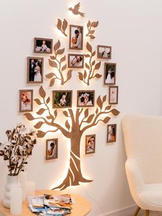 a family tree with pictures on the wall