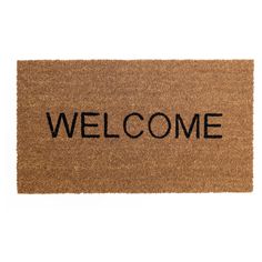 a welcome mat with the word welcome written on it in black ink, against a white background