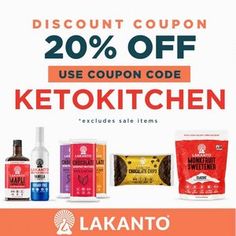 the coup for keto kitchen products is shown in orange and white, with an image of