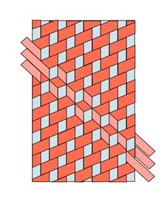 an orange and blue pattern with squares on it's sides, in the middle