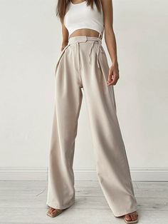 Palazzo Tied Wide Leg Dress Pants Mid Waist Pants, Wide Leg Dress Pants, Jeans Cargo, Mode Casual, Sports Trousers, Maxi Robes, Pantalon Large, Yoga Shorts, Wide Pants