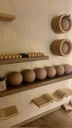 some shelves with different shapes and sizes on them