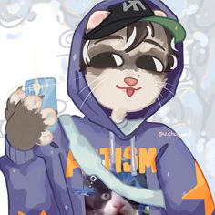 a cat wearing a hoodie and holding a cell phone