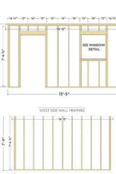 two plans for the side and back walls of a shed, with measurements on each side