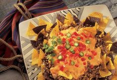 a plate with nachos and cheese on it