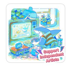 Decorate laptops, Hydro Flasks, cars and more with removable kiss-cut, vinyl decal stickers. Glossy, matte, and transparent options in various sizes. Super durable and water-resistant. "Little Macco is very happy to play the sequel of Square Sharky, his favorite game!" Shark Drawing, Shark Art, Underwater Art, Cute Shark, Art Block, Sea Animals, Very Happy, Giclee Art Print, Creature Art