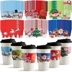 coffee cups with christmas designs on them