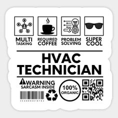 a sticker with the words hvacc technician on it and various symbols around it