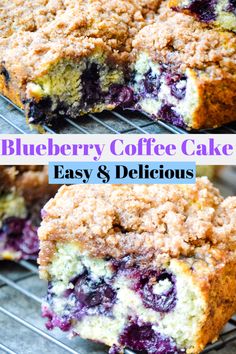 blueberry coffee cake with crumbs on top and bottom half cut in half