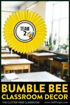 a classroom with tables and desks is featured for the bumble bee classroom decor contest