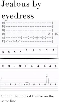 the guitar tab is shown with notes and notations for each line, which includes an equal