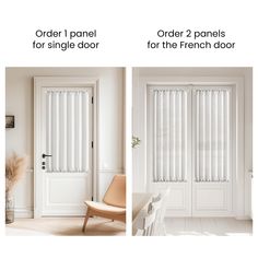 two panels for single door and one for the french door are shown in three different views