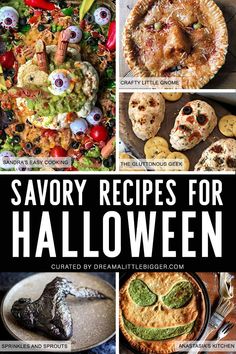 the cover of savory recipes for halloween, including pies and desserts