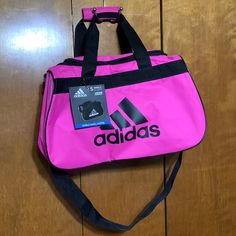 Adidas- Pink Diablo Small Duffel Fits In Gym Locker Adidas Sports Bag In Pink, Adidas Casual Travel Gym Bag, Casual Adidas Gym Bag For Travel, Casual Pink Duffle Bag With Adjustable Strap, Adidas Belt Bag, Canvas Gym Bag, Edc Bag, Adidas Backpack, Gym Lockers