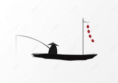 a boat with a fishing pole and some red balls in the water next to it