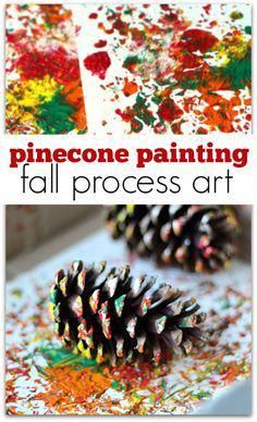 pinecone painting fall process art for kids