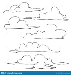 four different clouds in the sky with one line drawn on it royalty images and clippings