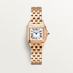 Cartier - Panthère de Cartier watch - Watch Woman Pink gold - Panthère de Cartier watch, small model, quartz movement. Case in rose gold 750/1000, dimensions: 23 mm x 30 mm, thickness: 6 mm, crown set with a blue sapphire, silvered dial, blued-steel sword-shaped hands, rose gold 750/1000 bracelet. Water-resistant to 3 bar (approx. 30 meters). Non-contractual photo (the length of the watch strap may vary slightly). Trinity Bracelet, Trinity Necklace, Cartier Earrings, Cartier Necklace, Trinity Ring, Cartier Panthere, Cartier Watch, Forever Jewelry, Watch Gifts