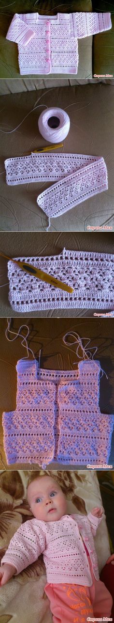 crochet patterns for baby's sweaters and diapers are shown here