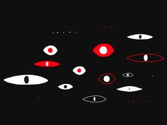 an image of eyes in the dark with red and white circles around them on a black background