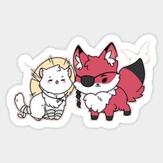 two stickers with animals on them, one is red and the other is white