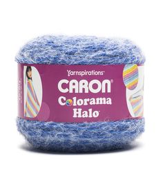 yarn ball in blue and purple colors with the words,'crayon colorama halo