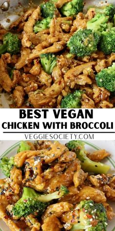 chicken with broccoli is shown in this collage