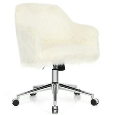 an office chair with wheels and a white sheepskin upholster on it's back