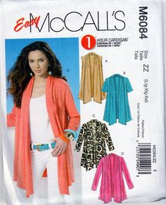 a woman's cardigan, top and pants sewing pattern in two lengths with pockets