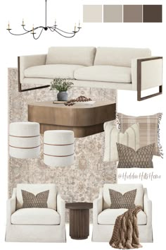 Neutral living room mood board with cream and brown tones throughout Home Decor Mood Board Inspiration, Modern Natural Organic Living Room, Neutral Tan Living Room, Living Room Cozy Farmhouse, Cream Tan Living Room, Fireplace Decor Organic Modern, Organic Modern Living Room With Fireplace, Modern Farmhouse Living Room Dark Floors, Cream Couch Decor