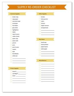 the printable supply order checklist is shown in orange and white with an orange ribbon