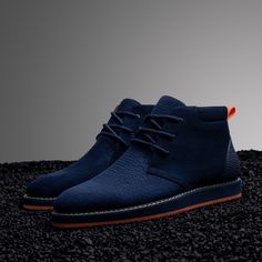 The Triupe Blue Leather Low-top Boots, Blue Low-top Leather Boots, Blue Low-top Boots With Rubber Sole, Casual Blue Flat Heel Boots, Casual Blue Lace-up Boots, Blue Round Toe Sneakers For Fall, Blue Lace-up Sneakers For Fall, Navy High-top Casual Boots, Blue High-top Boots With Rubber Sole