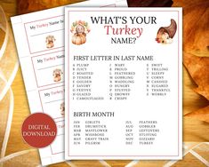 a printable thanksgiving turkey name game for kids