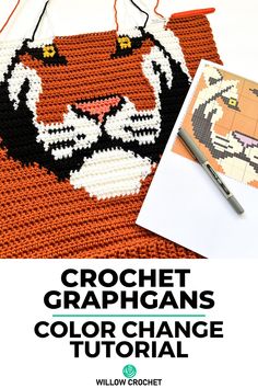 the crochet afghans color change pattern is shown with a pen and paper