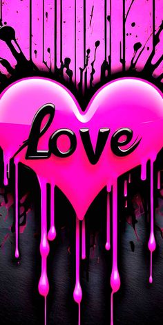 the word love is dripping in pink on a black and pink background with drips