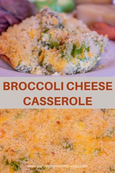 broccoli cheese casserole on a white plate