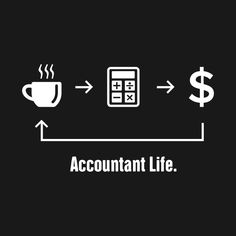 a black and white image with the words account life, coffee cup and dollar sign