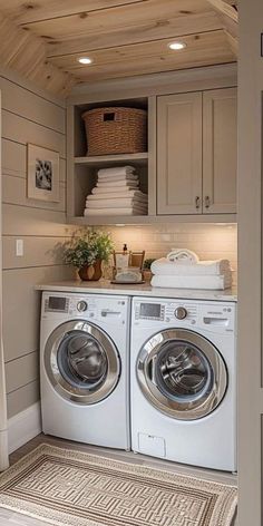 a washer and dryer in a small room